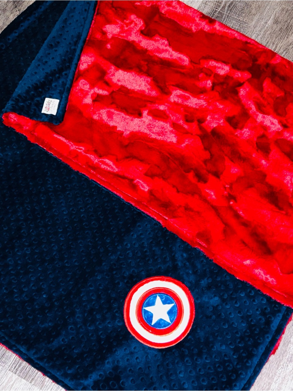 Handmade Captain America Inspired Plush Minky Blanket-Red & Navy Large 38x60